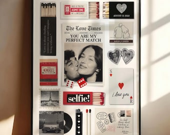 Plantilla de arte de caja de cerillas personalizada, póster de caja de cerillas en lienzo, regalo de primer aniversario para novio o novia, impresión artística de pared de cumpleaños personalizada