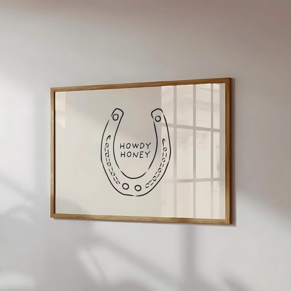 Howdy Honey Horseshoe Print: Vintage Western Art, Hand-Drawn (Digital Download)