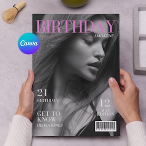 Trendy Birthday Magazine Template Canva, Sister Gift, Personalized Birthday Magazine Cover, Bestie Gift, Custom Photo Gift For Her, Editable