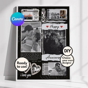 Plantilla imprimible de póster de relación de Matchbox, regalo de aniversario para él, regalo de compromiso, tarjeta fotográfica personalizada de estética oscura para parejas.