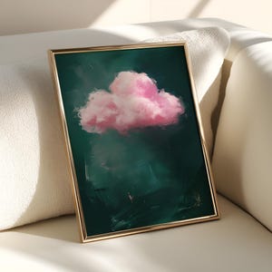 Maximalist wall art meets abstract wall art in this emerald green pink cloud print, perfect for trendy wall decor.