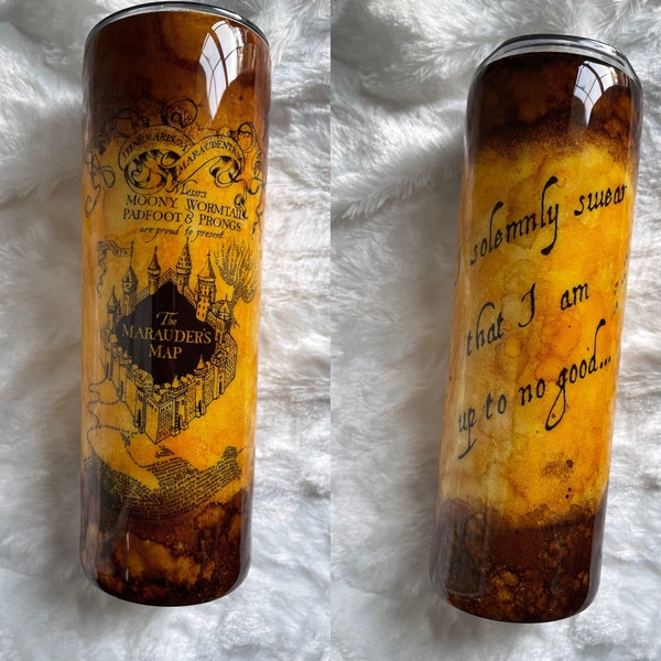 Made to order Marauders Map Tumbler I solemnly swear that I am up to no good Mischief Managed HP fans disappearing footprints