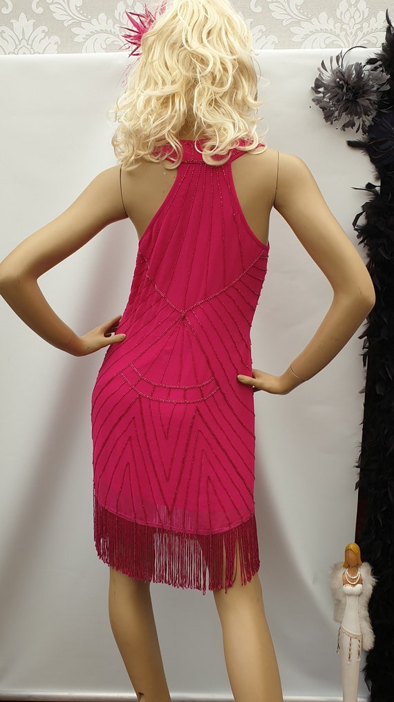 pink sequin flapper dress Ibtom Castle Women's Flapper Dress 1920s Sequin Tassel Latin Party Cocktail Dress Ballroom Dance Costume Vintage Fringe Dress L Hot Pink, Size: Large