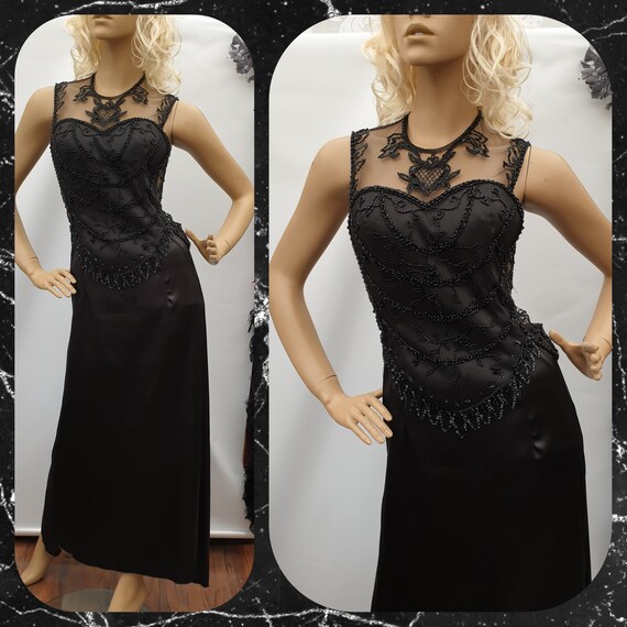 Black satin dress with crystal details for hire main image 0