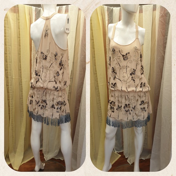 Nude Embellished Flapper Dress Fringed Flapper Dre