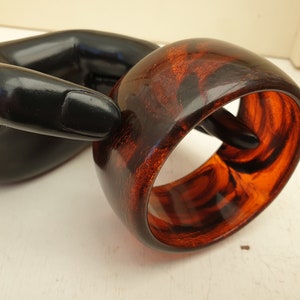 Faux Tortoiseshell Brown Perspex Resin Cuff Bangle Bracelet Vintage Retro Root Beer
