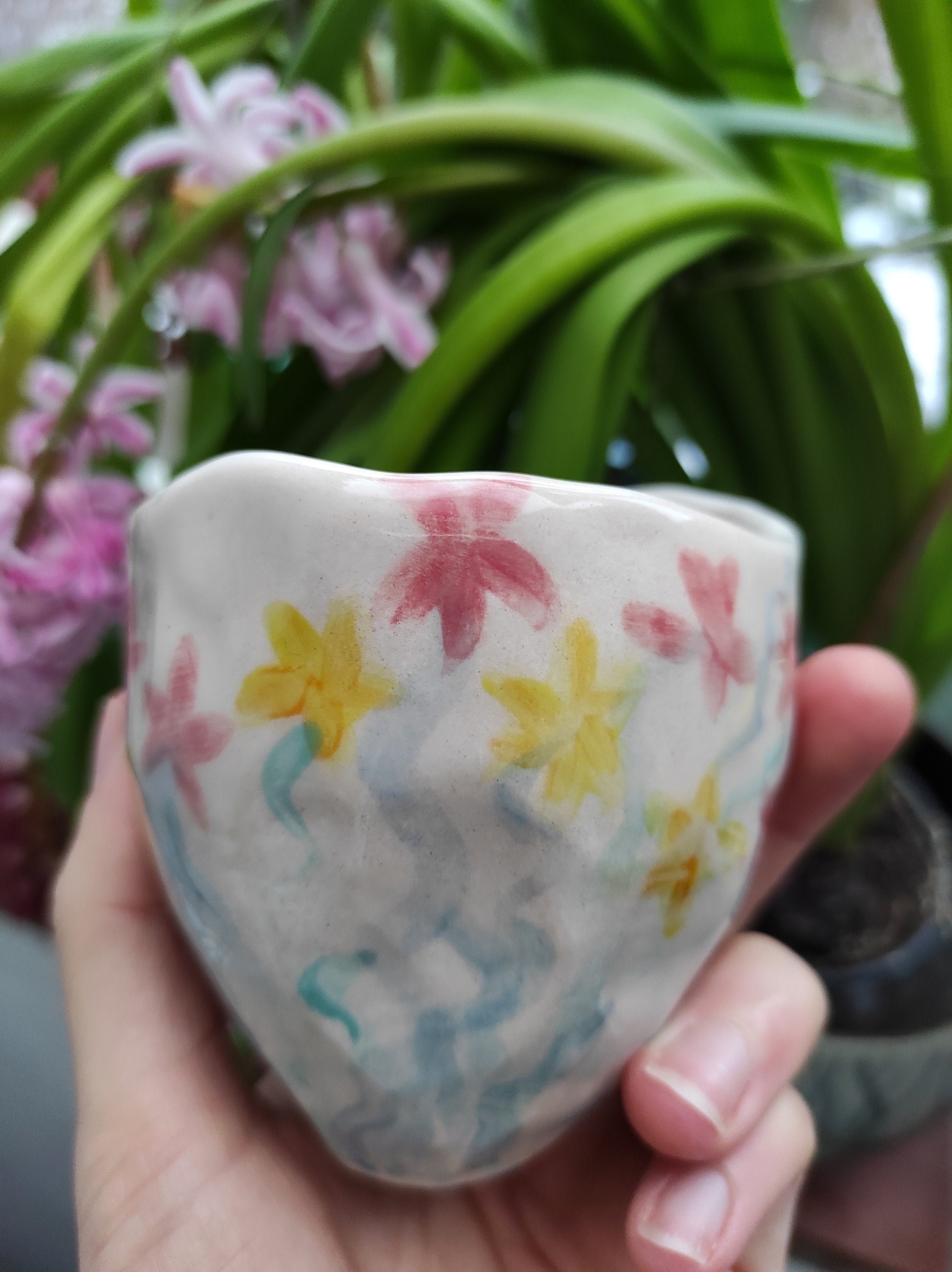 Handmade Pinch Pot Flower design Springtime Colourful Etsy