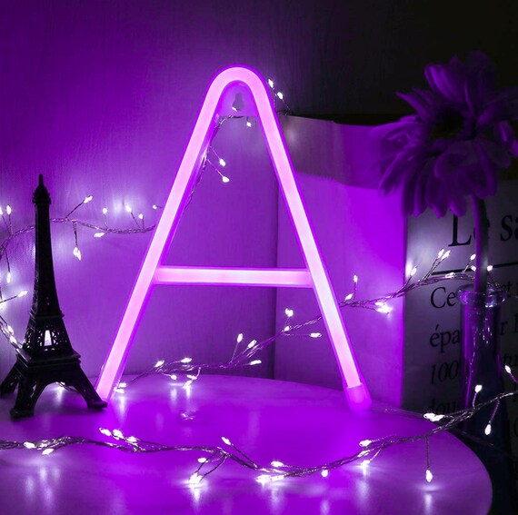 LED Neon Purple A to Z Letter Light USB Batteries Operated