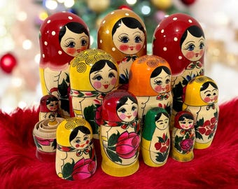 Poupées Gigognes Traditionnelles Ukrainiennes - Matriochka Vintage Années 90 - Bois Signé