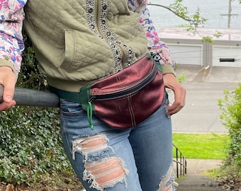 Bronze Denim Fanny Pack Vintage | Small- Plus Size Waist Bag | Roller Skater and Derby Bum Bag | Steam Punk Hip Bag for Festivals and Travel