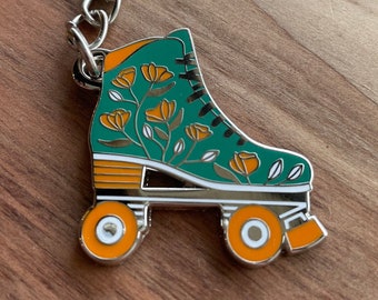 Roller Skate Key Chain Colors: Black Witch, Teal, Pink, Lime green Cute Charm for Bag or Purse, Colorful Hard Enamel Rollerskate Accessories
