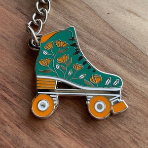 Roller Skate Key Chain Colors: Black Witch, Teal, Pink, Lime green Cute Charm for Bag or Purse, Colorful Hard Enamel Rollerskate Accessories