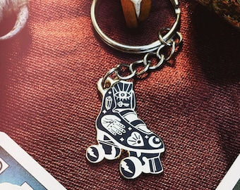 Witchy Black and Gold Roller Skate Keychain, Spooky Skate Charm