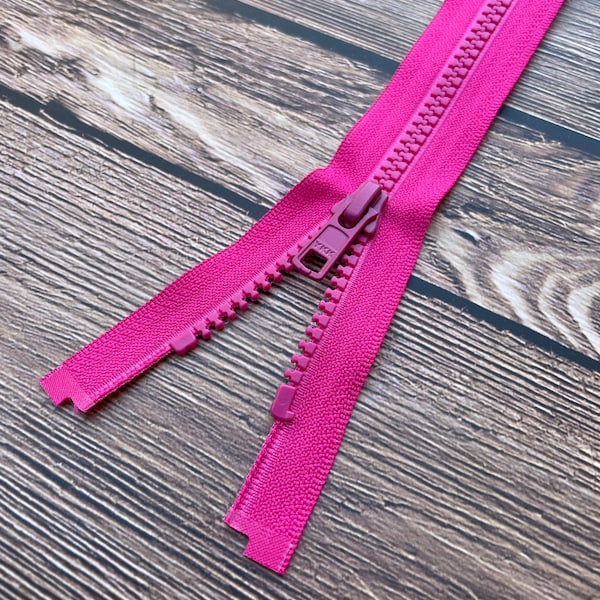 Pink YKK Zipper, 18 Inch Molded Plastic Teeth, #5 Medium Weight Vislon Separating Bottom Jacket Closure, Hard to find color!