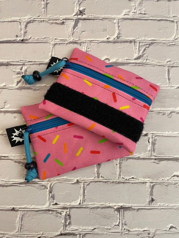 Waxed Canvas EDC Pouch | Mini Pouch | Small Zipper Wallet | Everyday Carry Bag | Hook and Loop Pouch | EDC Gear | Donut Sprinkles Pink