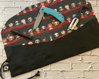 EDC Tool Roll | Waxed Canvas Pouch | Every Day Carry Gear Bag | Pocket Organizer | EDC Knife Roll | Pocket Dump Display Hank |Horror Movie