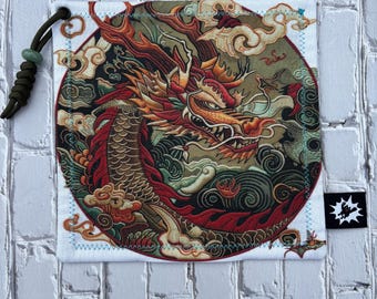 Japanese Dragon EDC Hank with Microfiber or Flannel Backing. Paracord for Style and Function Clean Screens, Tools, Glasses. Rad Gift for Him