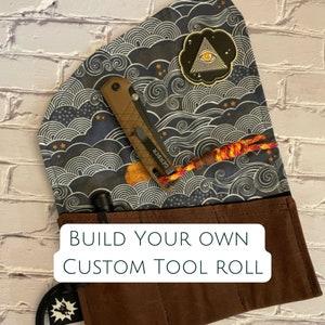Rollo de herramientas EDC / Bolsa de lona encerada / Bolsa de equipo de transporte diario / Organizador de bolsillo / Rollo de cuchillos / Hank de exhibición de volcado de bolsillo / Paquete de tres personalizados