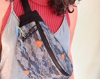 Clouds and Moon Waxed Canvas Sling Bag | Crossbody Fanny Pack