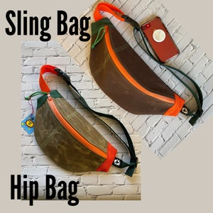 Waxed Canvas Sling Bag Roller Skate Bum Bag Brown Orange Green Hip Bag Cross Body Waist Bag Fanny Pack Vintage For Men Unique gift image 9
