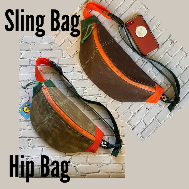 Waxed Canvas Sling Bag Roller Skate Bum Bag Brown Orange Green Hip Bag Cross Body Waist Bag Fanny Pack Vintage For Men Unique gift image 9