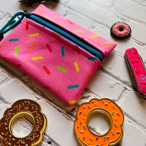 Waxed Canvas EDC Pouch | Mini Pouch | Small Zipper Wallet | Everyday Carry Bag | Hook and Loop Pouch | EDC Gear | Donut Sprinkles Pink image 6