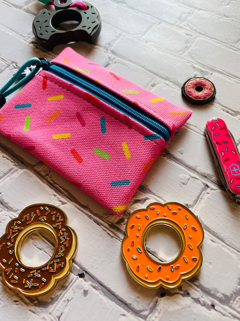 Waxed Canvas EDC Pouch | Mini Pouch | Small Zipper Wallet | Everyday Carry Bag | Hook and Loop Pouch | EDC Gear | Donut Sprinkles Pink image 6