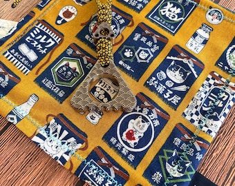 Biscuit Bandit: Japanese Kimono Fabric Exclusive Edition EDC Hank with Paracord, Microfiber Backing, and Metal Paracord Knife Bead.