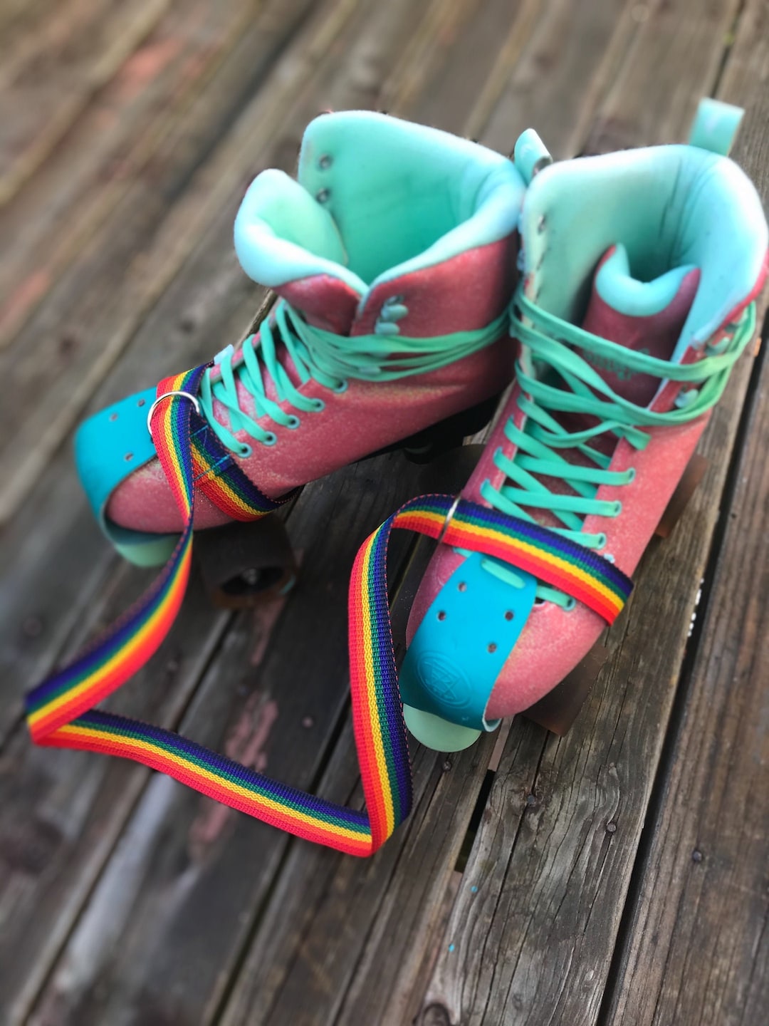 Rainbow Skate Leash Roller Skate Strap Skate Bag, Adjustable Skate