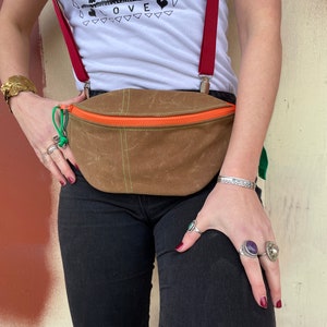 Waxed Canvas Sling Bag Roller Skate Bum Bag Brown Orange Green Hip Bag Cross Body Waist Bag Fanny Pack Vintage For Men Unique gift image 3