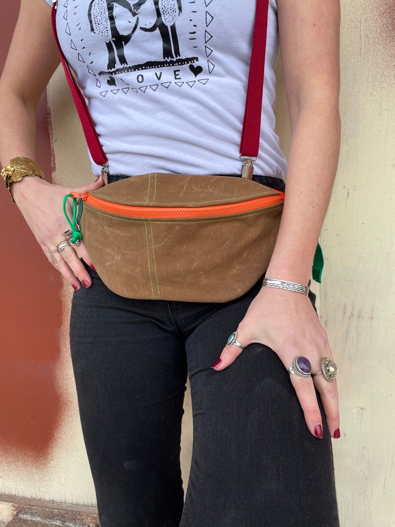 Waxed Canvas Sling Bag Roller Skate Bum Bag Brown Orange Etsy