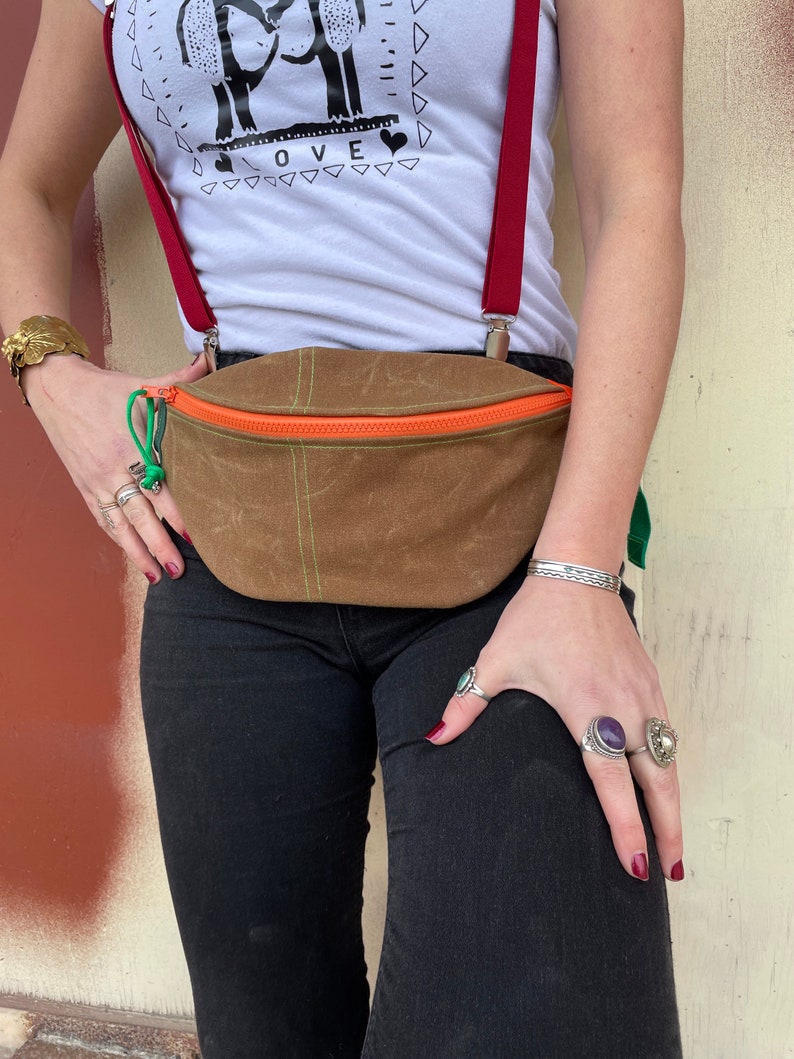 Waxed Canvas Sling Bag Roller Skate Bum Bag Brown Orange Green Hip Bag Cross Body Waist Bag Fanny Pack Vintage For Men Unique gift image 3