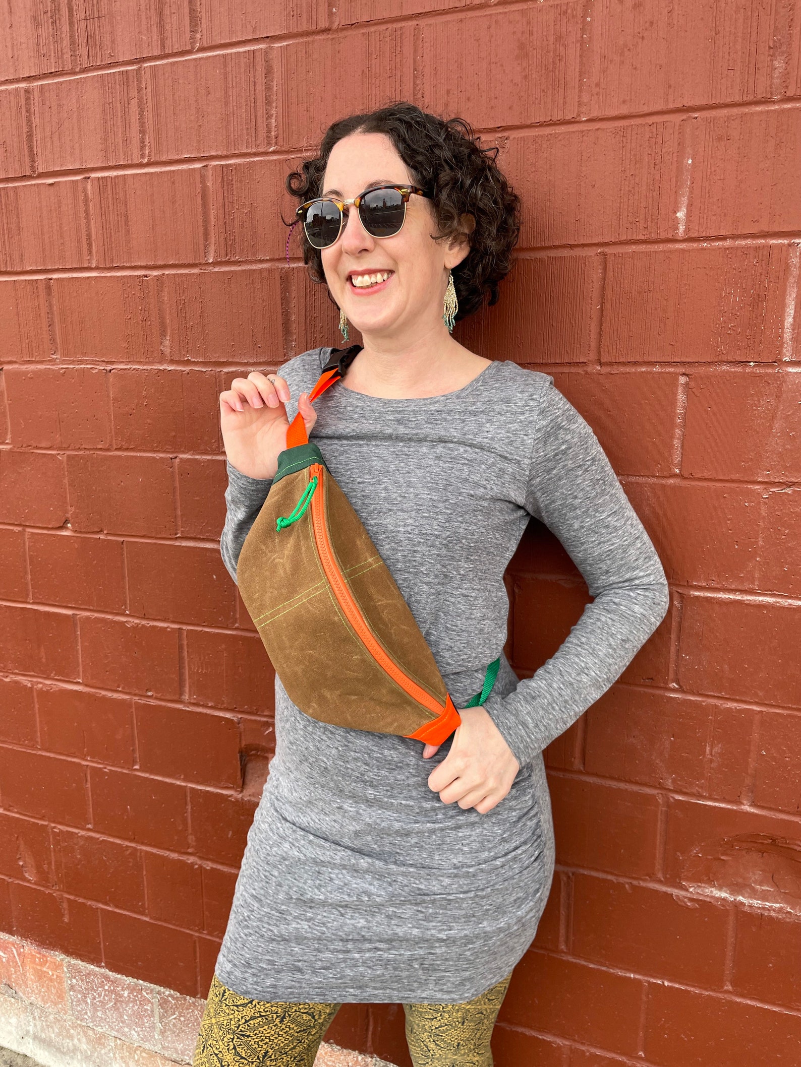 Waxed Canvas Sling Bag Roller Skate Bum Bag Brown Orange Etsy
