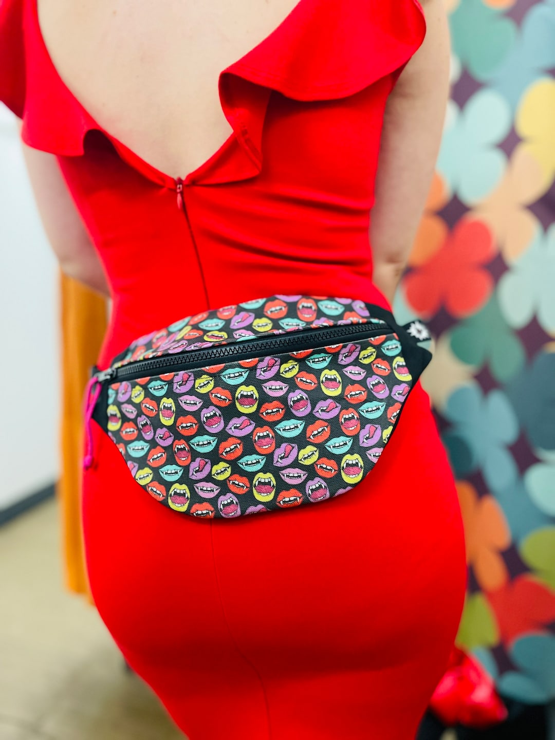 Vampire Lips Waxed Canvas Sling Bag for Women or Men Roller Skate Bum Bag Hip Bag Cross Body