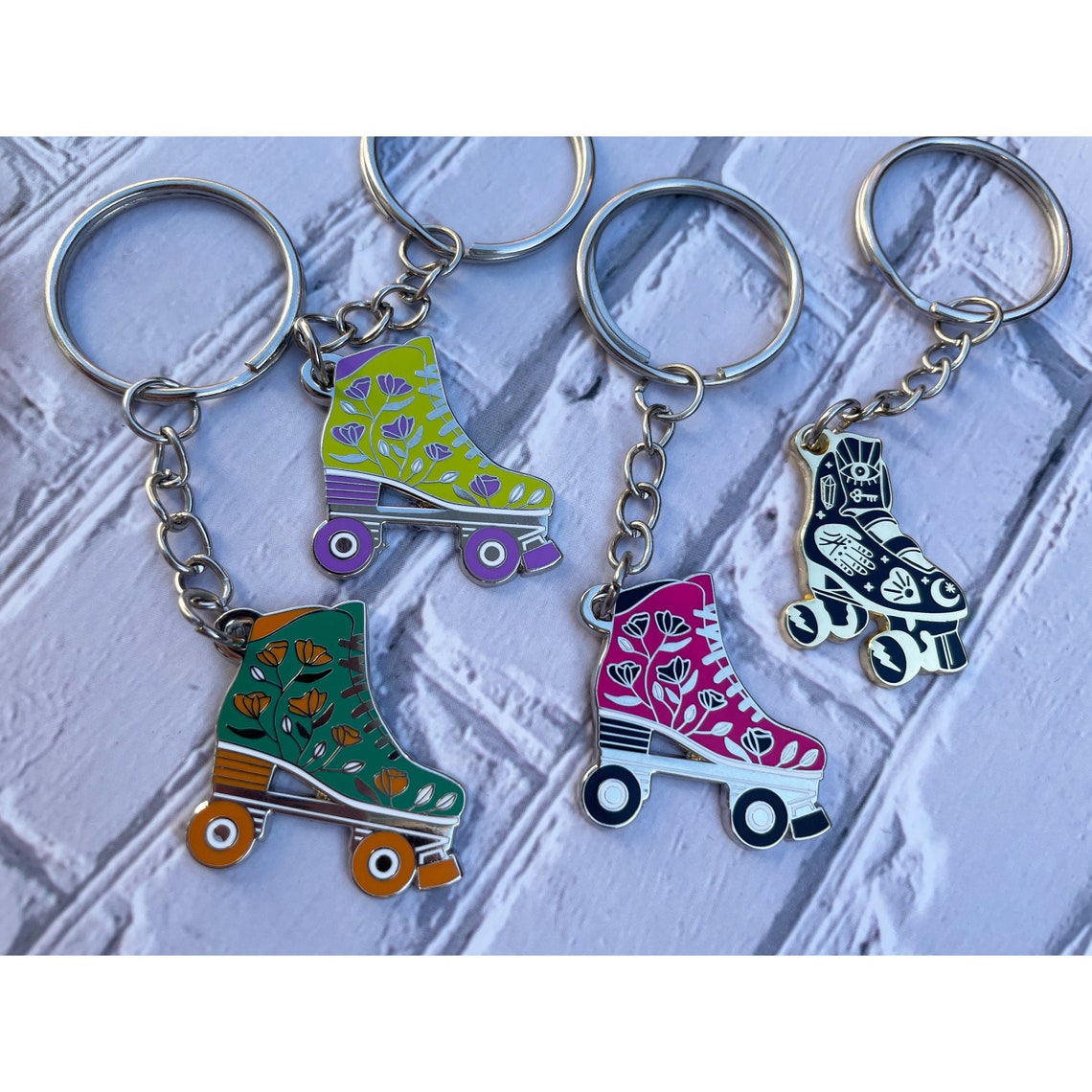 Roller Skate Key Chain Colors Black Witch Teal Pink Lime Etsy