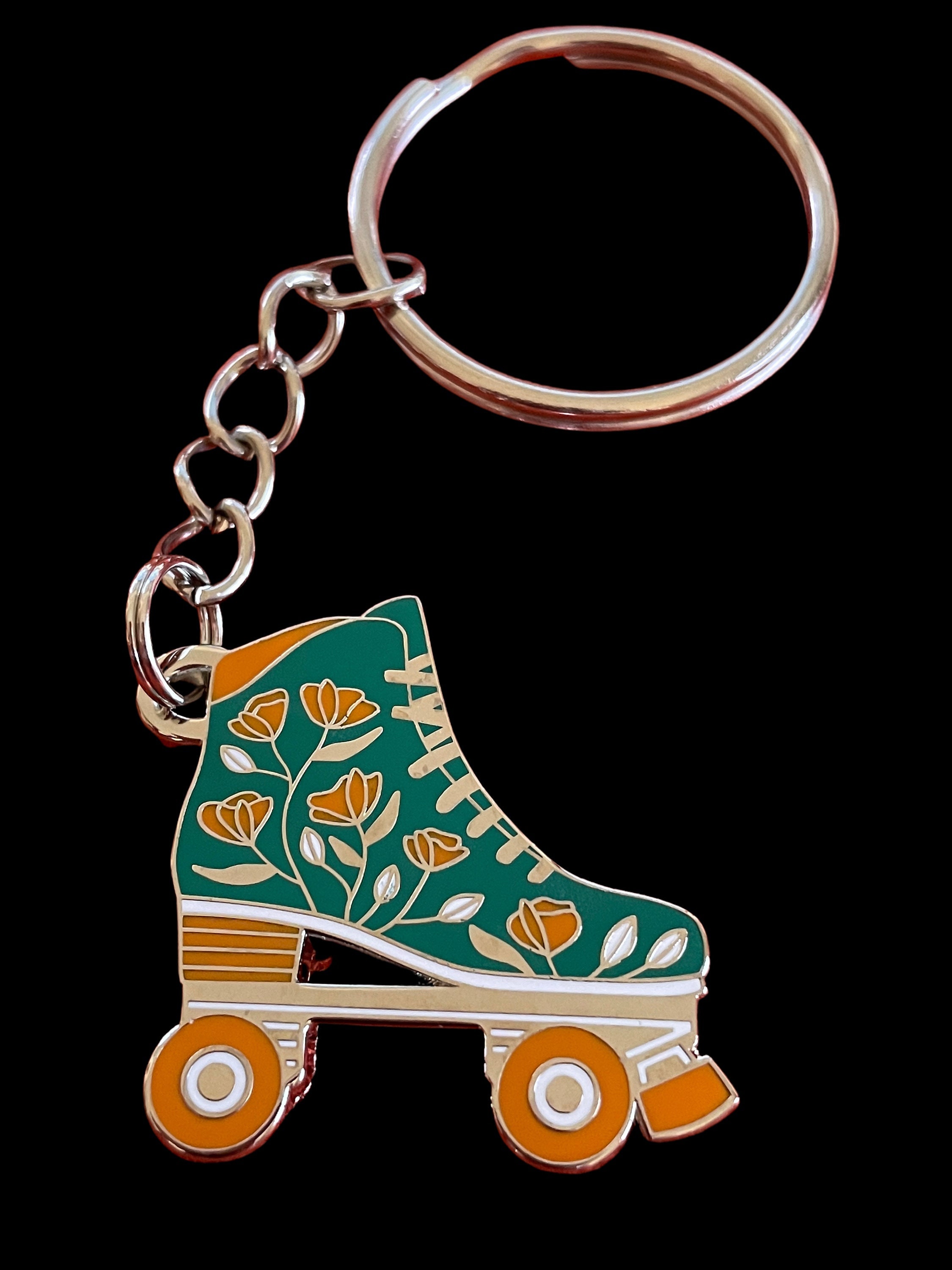 Roller Skate Key Chain Inteal With Orange Flowers Cute Charm Etsy