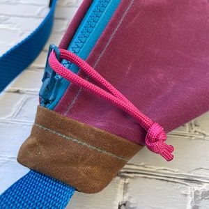 Waxed Canvas Sling Bag for Women Roller Skate Bum Bag Pink and Blue Hip Bag Cross Body or Waist Bag Fanny Pack Vintage and Retro image 2