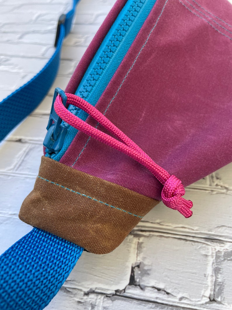 Waxed Canvas Sling Bag for Women Roller Skate Bum Bag Pink and Blue Hip Bag Cross Body or Waist Bag Fanny Pack Vintage and Retro image 2