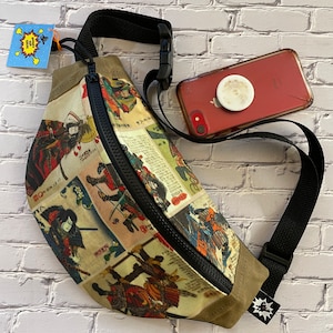 Sac à bandoulière samouraï en toile cirée - Sac banane, sac banane, sac banane, sac banane, imprimé japonais, cadeau unisexe, sac pour patins à roulettes