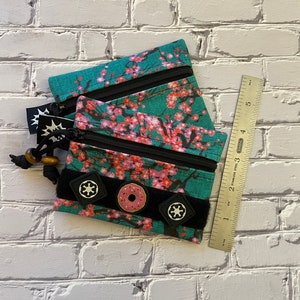 Waxed Canvas EDC Pouch | Mini Pouch | Small Zipper Wallet | Everyday Carry Bag | Hook and Loop Pouch | EDC Gear | Cherry Blossom Flowers