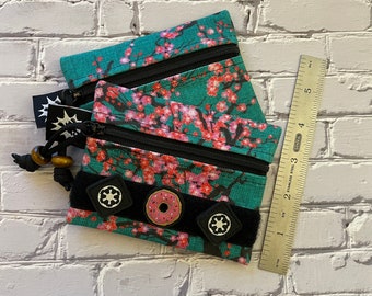 Waxed Canvas EDC Pouch | Mini Pouch | Small Zipper Wallet | Everyday Carry Bag | Hook and Loop Pouch | EDC Gear | Cherry Blossom Flowers