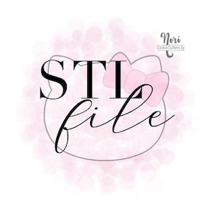 May include: A pink and white graphic design featuring the text "STI file" in black script and a cartoon face outline with a bow. The design is set against a soft pink watercolor background, with the words "Nori Cookie Cutters by" in the upper right corner.
