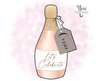 Champagne Bottle with Tag Celebration Cookie Cutter - Cookie Cutters By Nori - CN1297