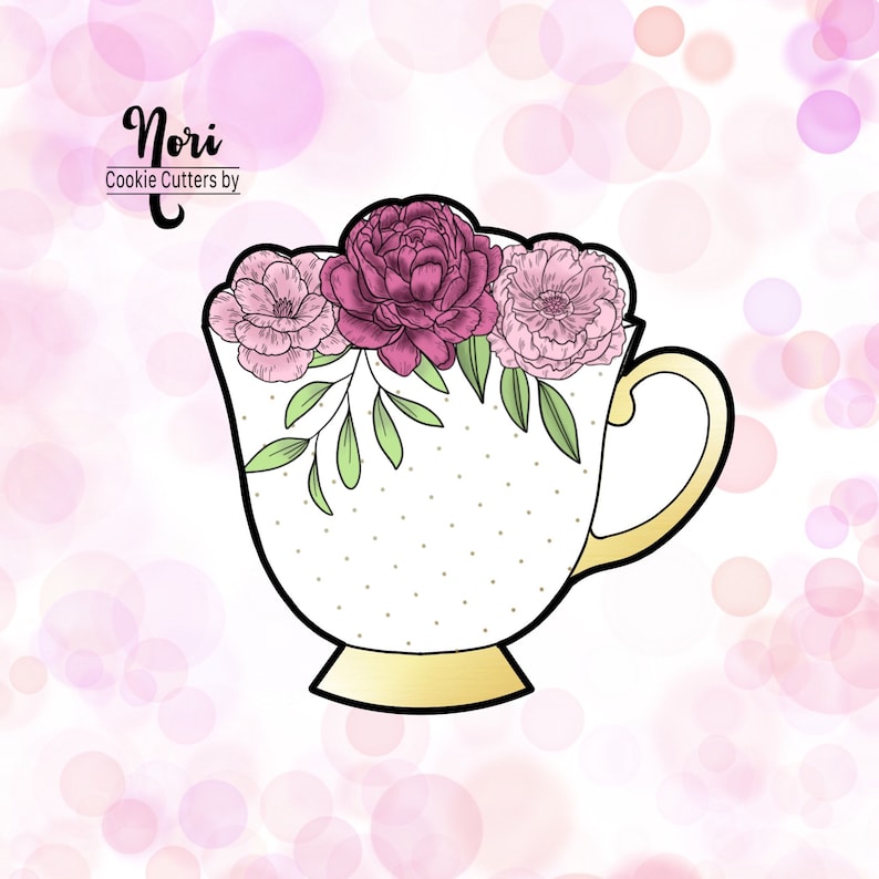 Floral Tea Cup Cookie Cutter Cookie Cutters by Nori CN0182 Etsy