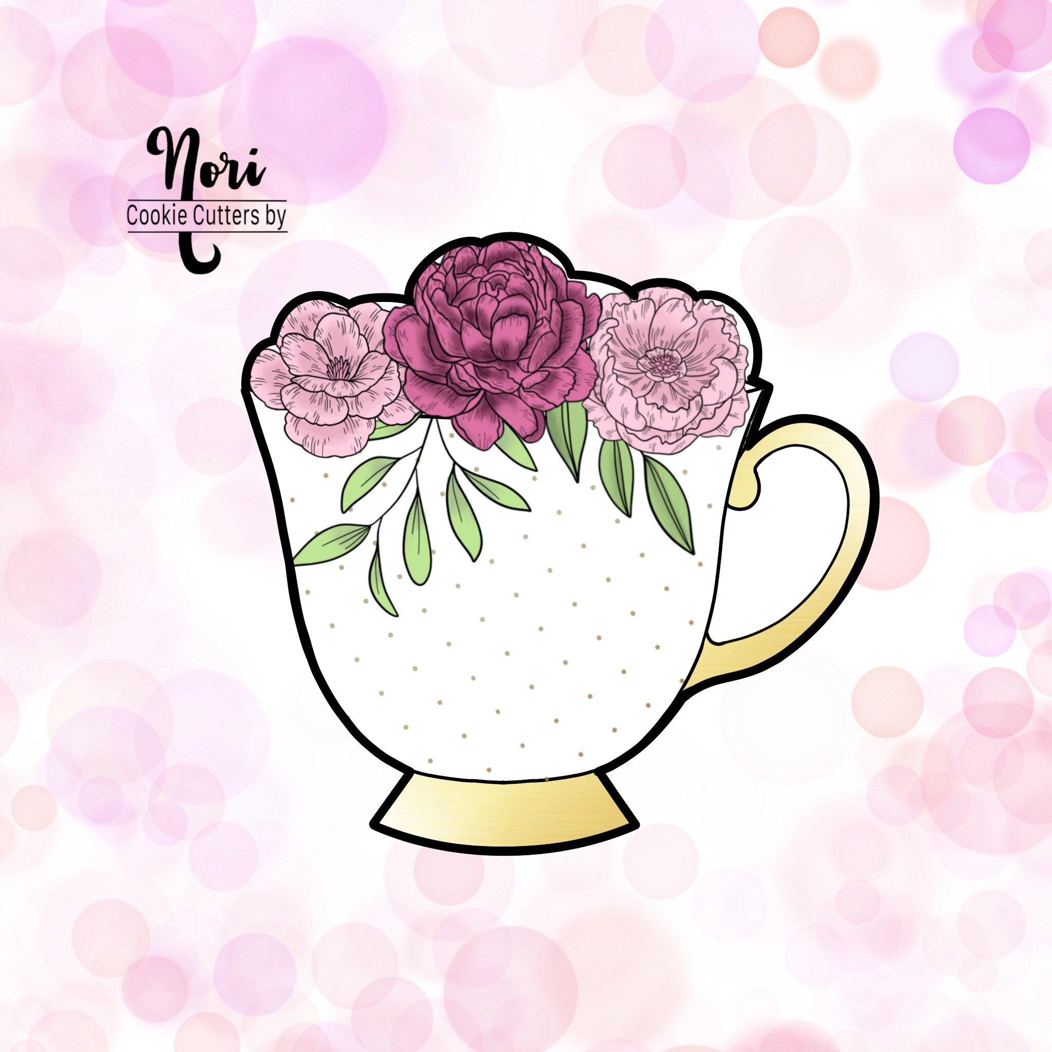 Floral Tea Cup Cookie Cutter Cookie Cutters by Nori CN0182 Etsy
