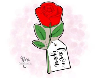 Rose with Tag Cookie Cutter - Cookie Cutters By Nori - CN1722