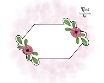 Floral Elongated Hexagon Plaque Cookie Cutter - Cookie Cutters By Nori - CN0126