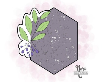 Floral Elongated Chubby Hexagon Plaque Cookie Cutter - Cookie Cutters By Nori - CN0466
