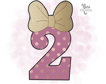 Number Two 2 with Bow Cookie Cutter - Cookie Cutters By Nori - CN1018