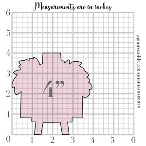 May include: A pink, stylized image of a product with a 4-inch measurement, set against a grid background. The text "Measurements are in inches" and "* measurements are approximate" are also present.